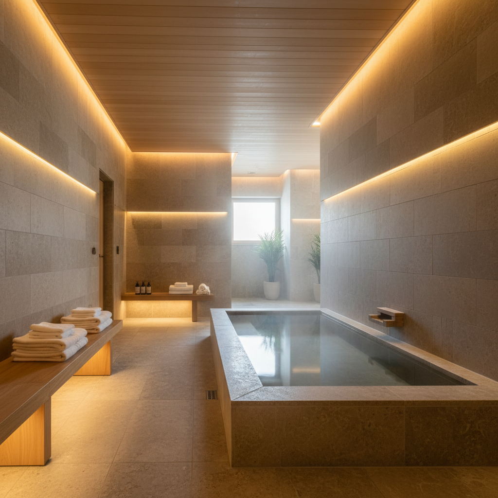 Traditional spa travel experience in a serene bathhouse setting