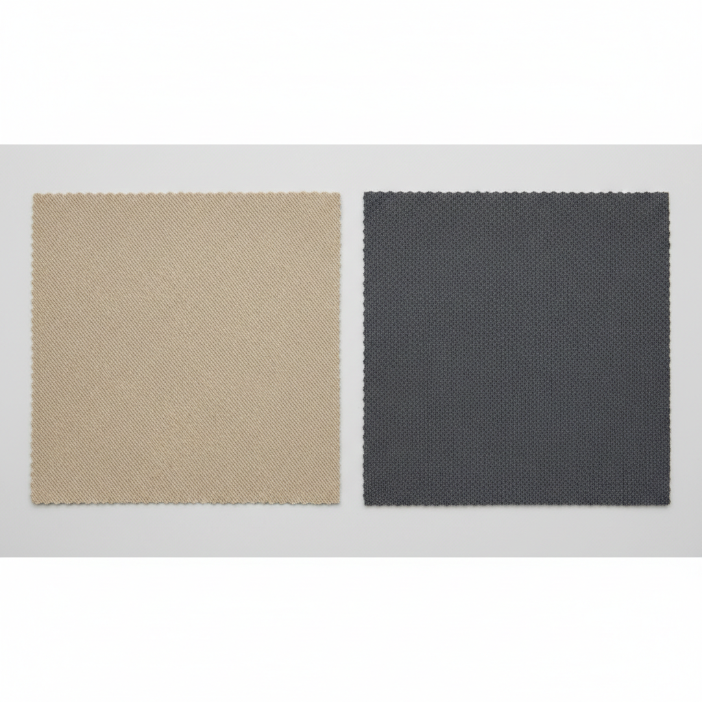 Close-up of chino twill vs performance fabric texture for casual tall pants