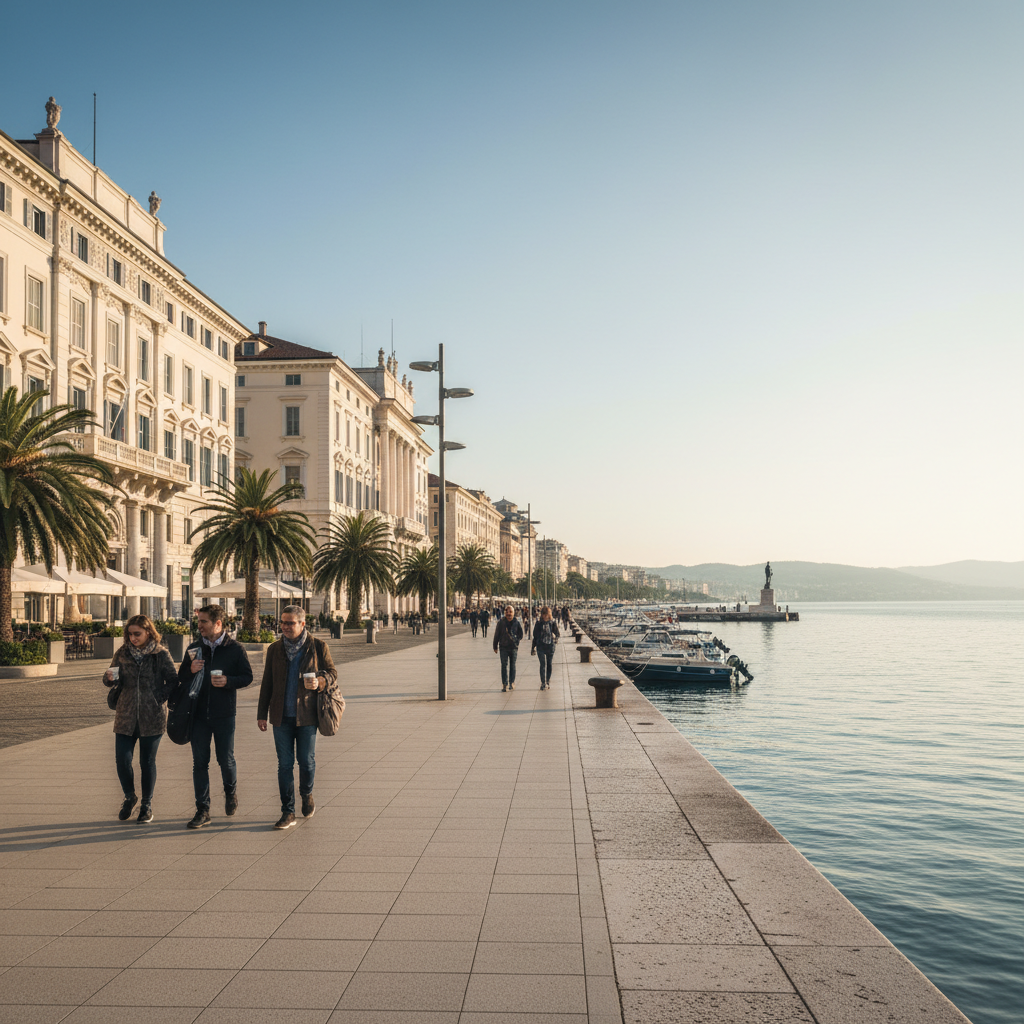 Elegant European waterfront city scene in Trieste, a hidden gem travel spot