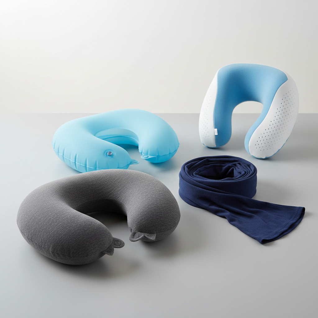 Comparison of travel neck pillow types on a clean tabletop