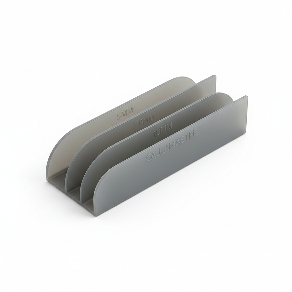 Three-edge caulk finishing tool showing different radiused edges
