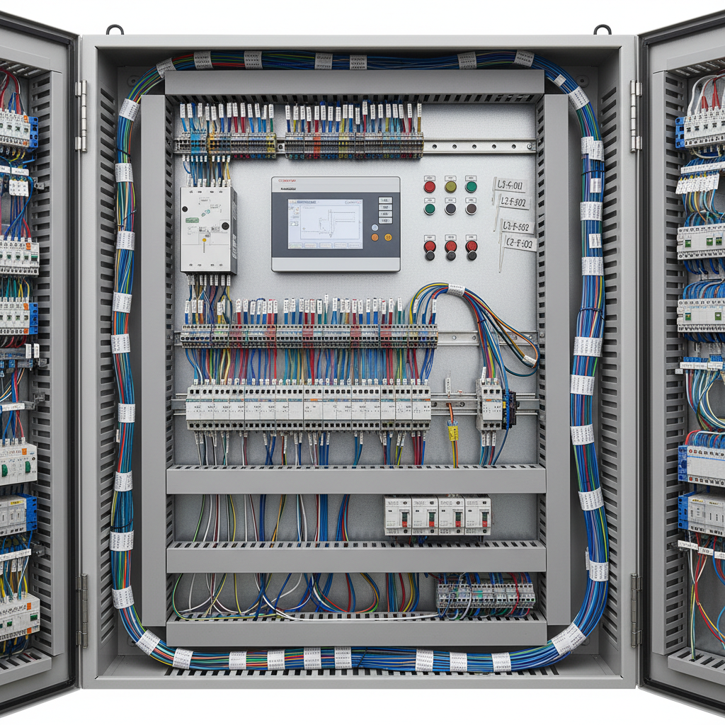 Neatly labeled wires with consistent naming inside a wiring cabinet