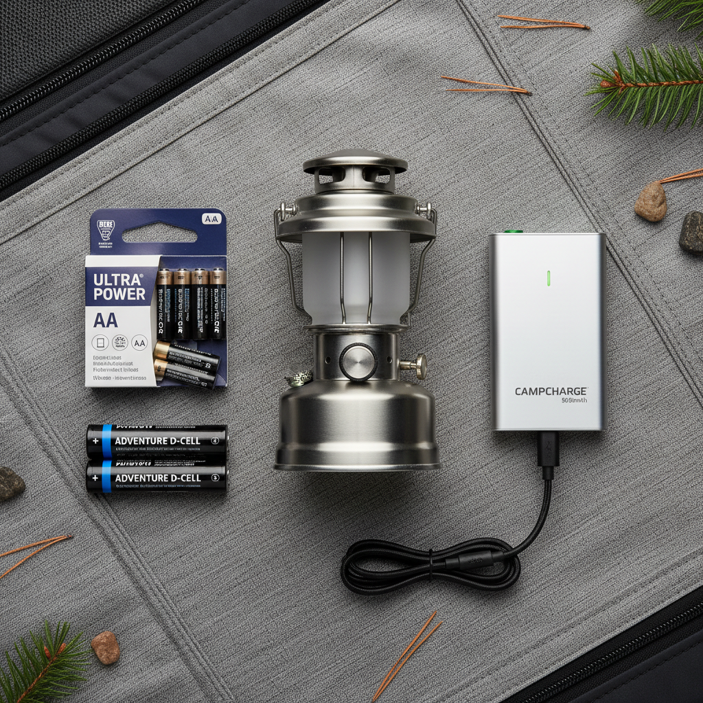 Comparison of AA, D-cell, and rechargeable lithium camping lantern batteries