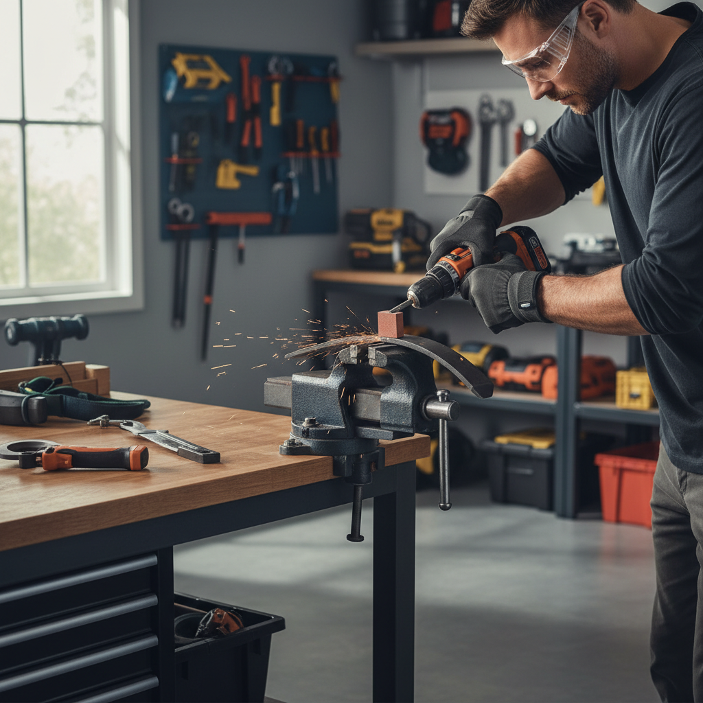 Sharpening a lawn mower blade with a drill attachment and clamp