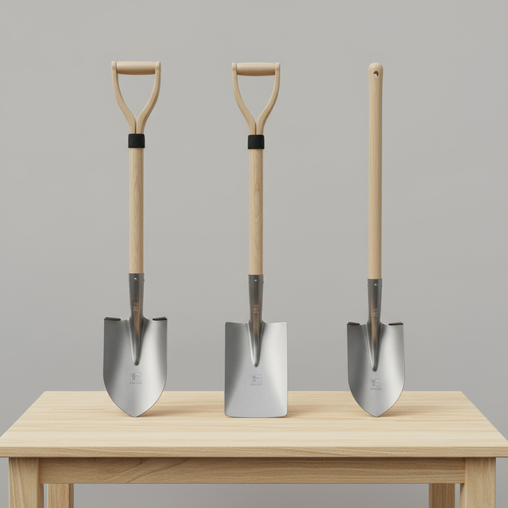 Different garden shovels compared: round point vs flat spade vs trench shovel