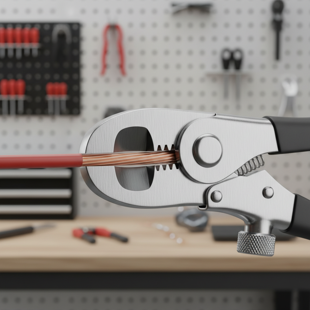 Close-up of locking pliers cutter area showing proper wire placement