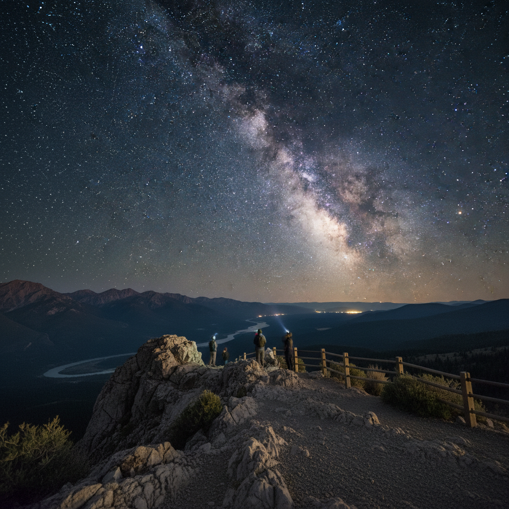Night sky above a national park viewpoint with minimal light pollution