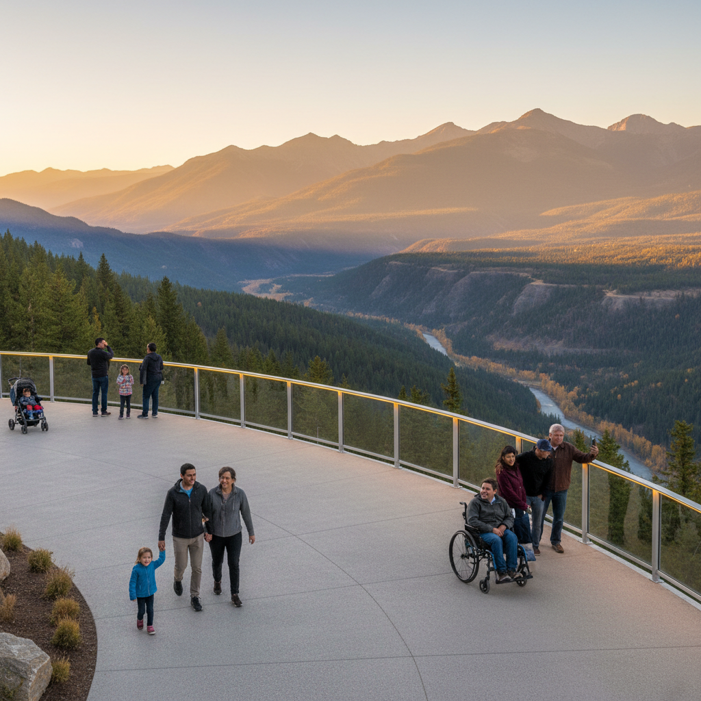 Easy-access scenic overlook with paved path and guardrail