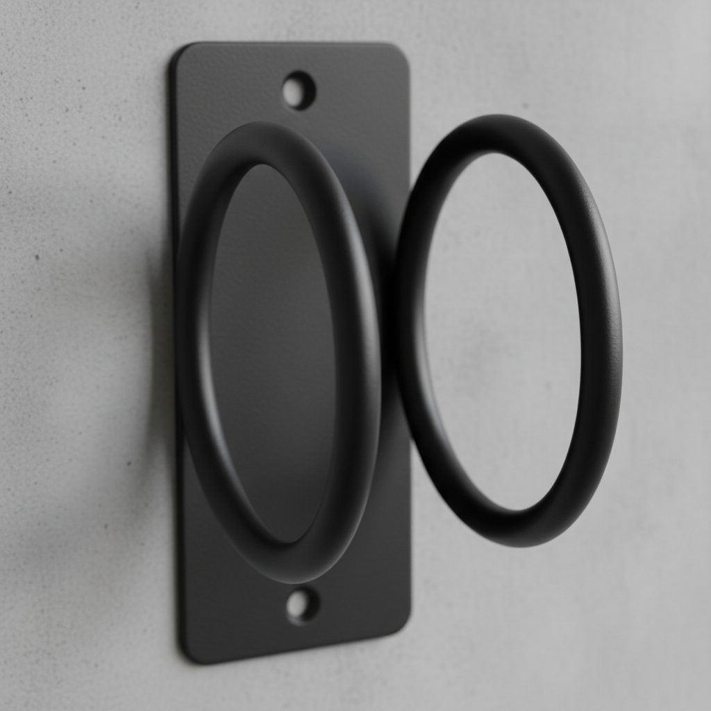 Close-up of powder-coated metal hose hanger finish and mounting holes
