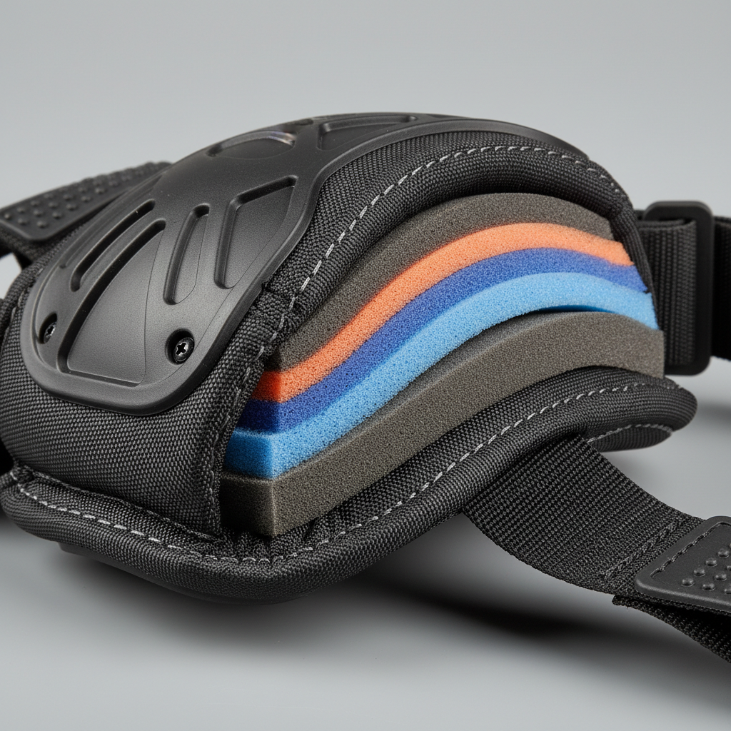 Close-up of foam knee pad layers and reinforced outer shell
