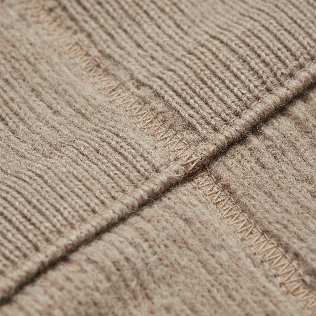 Close-up of soft knit loungewear fabric texture and stitching detail