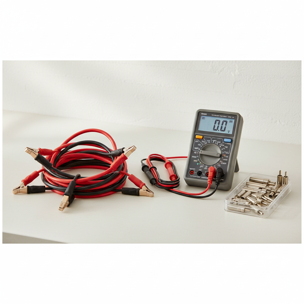 Organized insulated alligator clip leads for multimeter testing setup