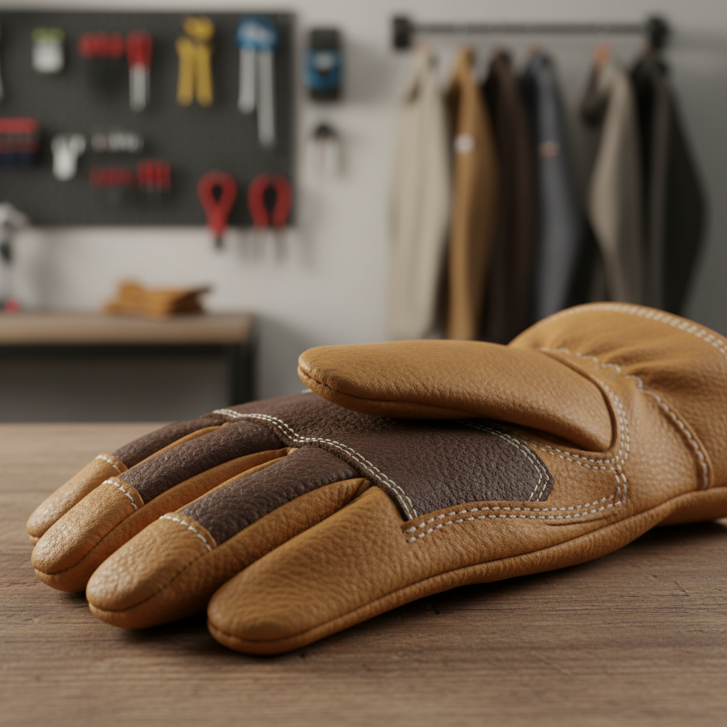 Close-up of leather glove seams and reinforced palm areas