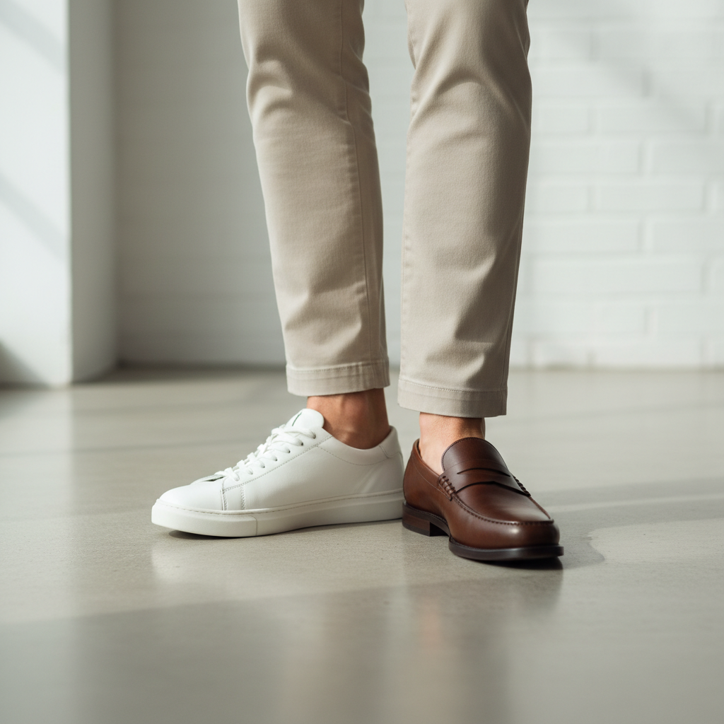 Men wearing low cut invisible no show socks with loafers and sneakers