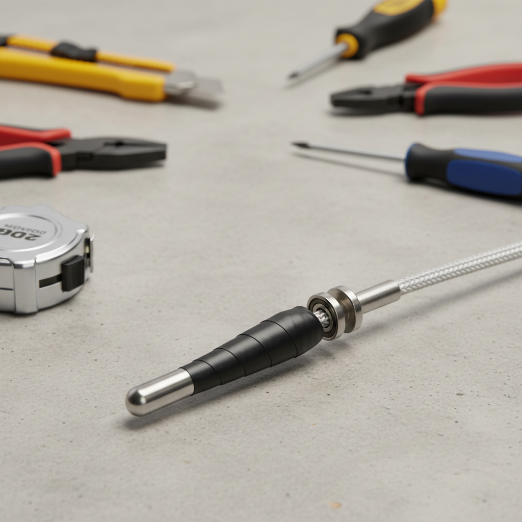 Close-up of fish tape leader and wire pulling connection with electrical tape and swivel