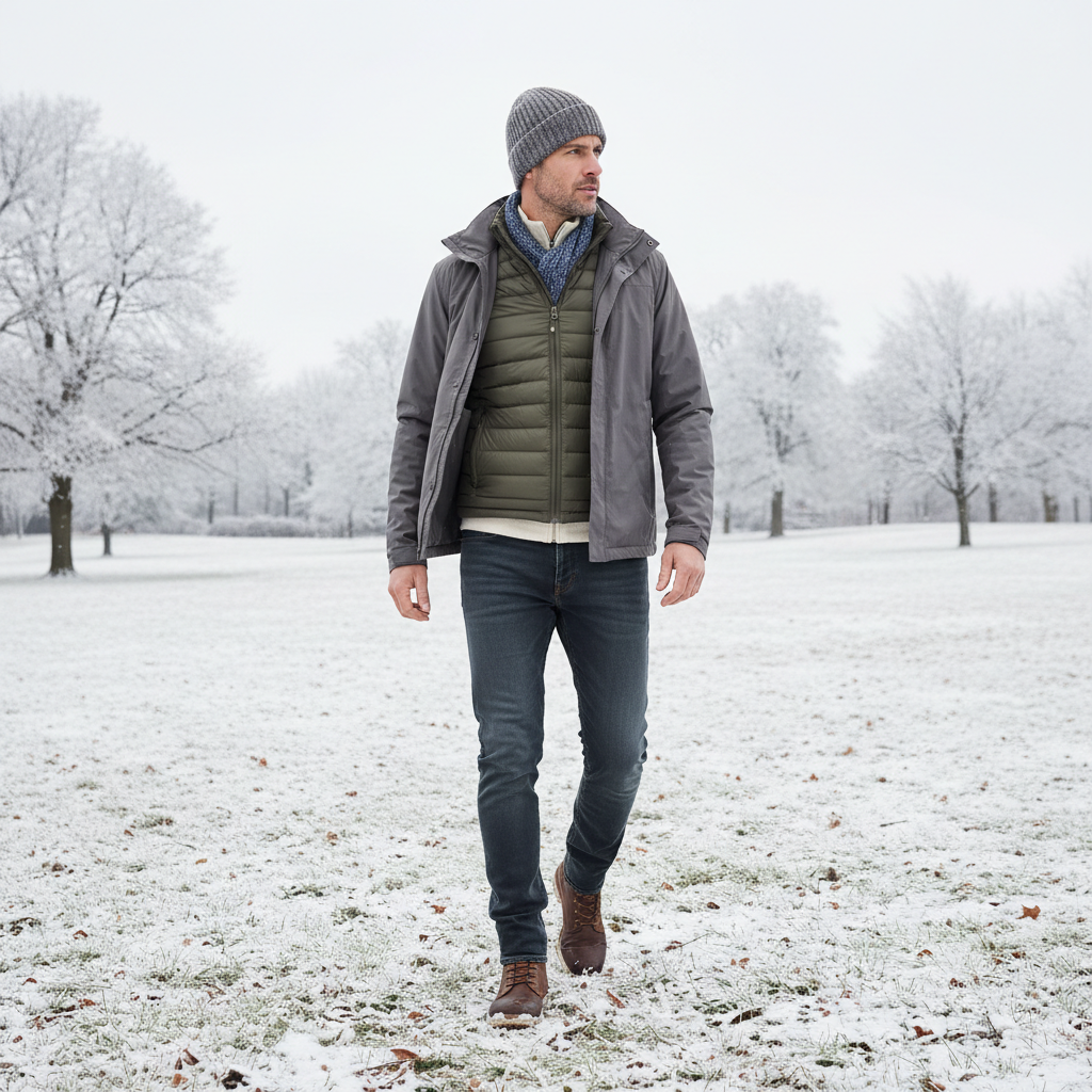 Layering a puffer vest under a lightweight shell for wind protection