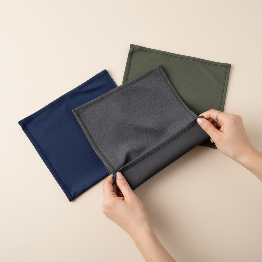 Close-up of swimwear fabric showing lining and stretch for modest full coverage