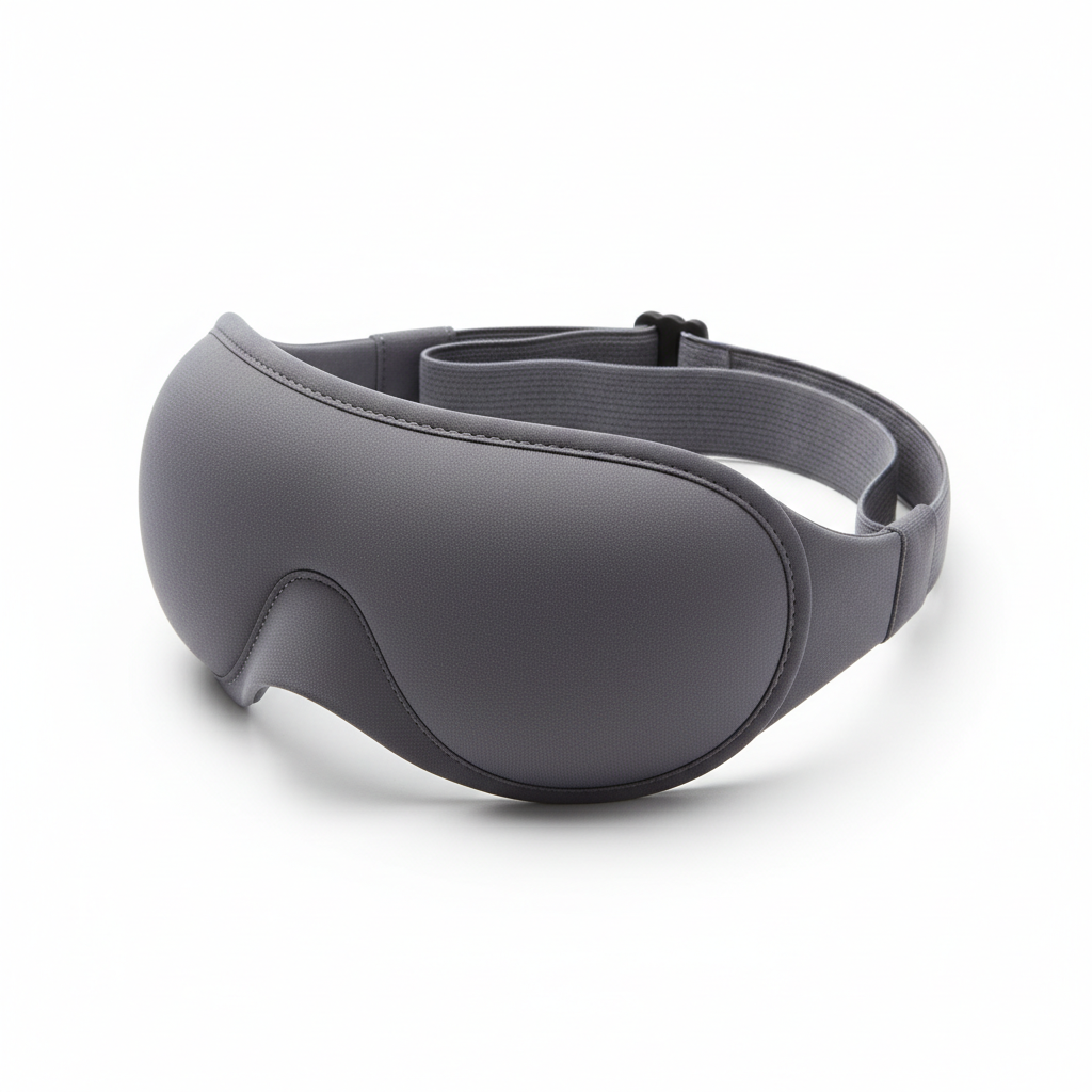 Close-up of contoured eye mask showing nose bridge and adjustable strap