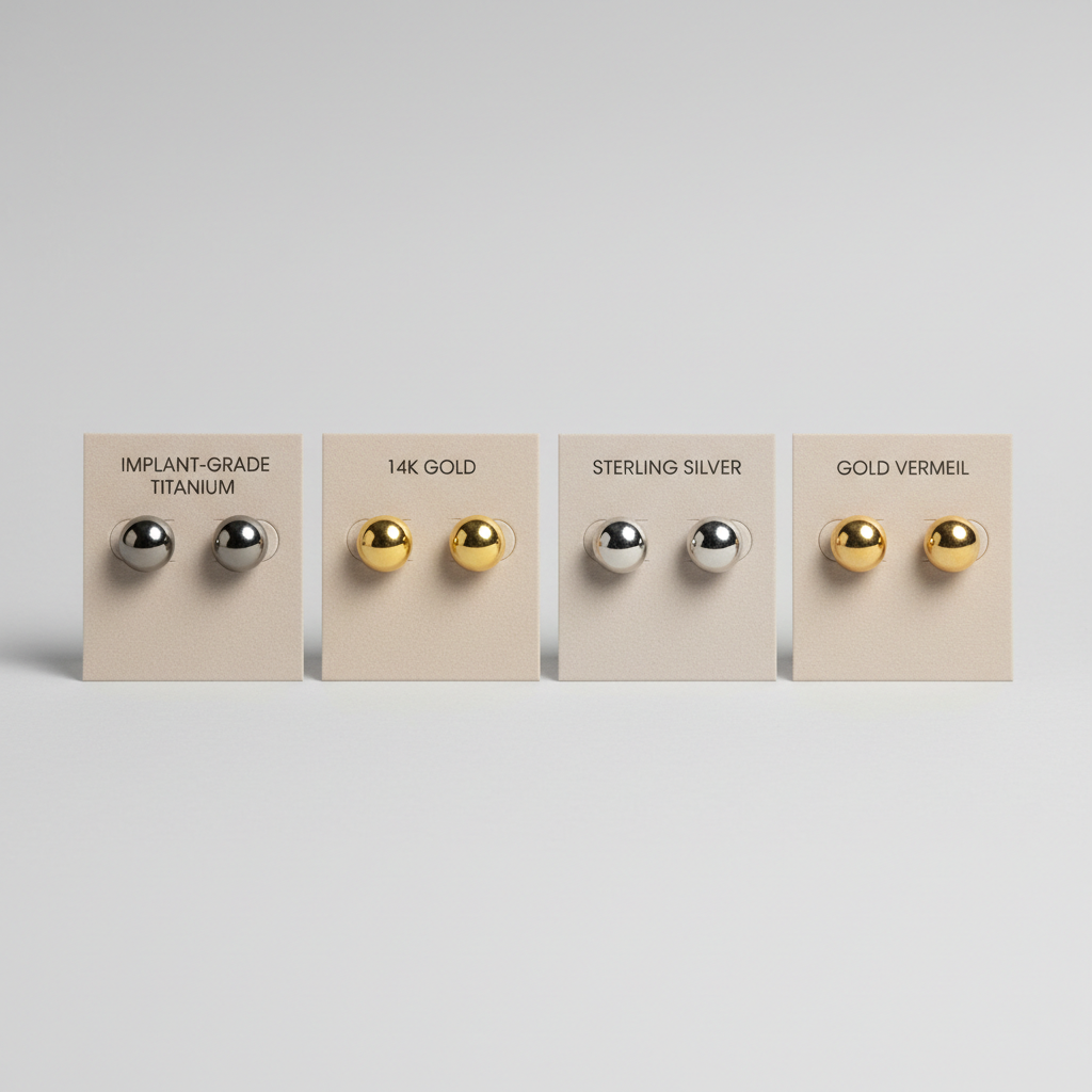 Comparison of earring metals for sensitive ears: titanium, gold, sterling silver
