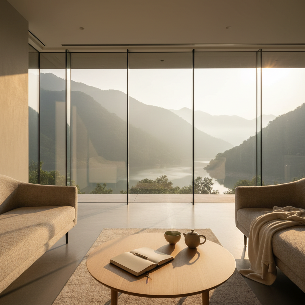 Calm wellness retreat setting for stress relief planning