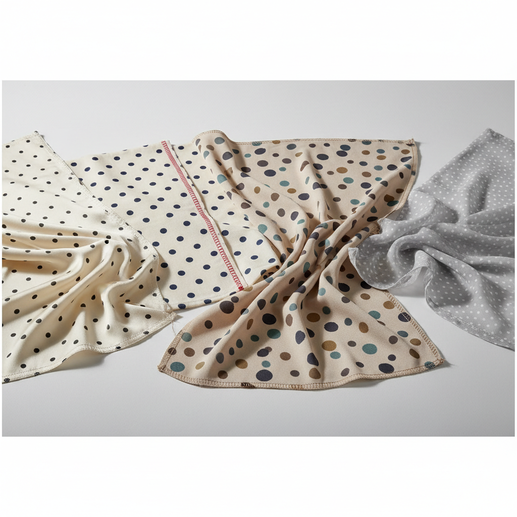 Close-up of quality polka dot fabrics and stitching details