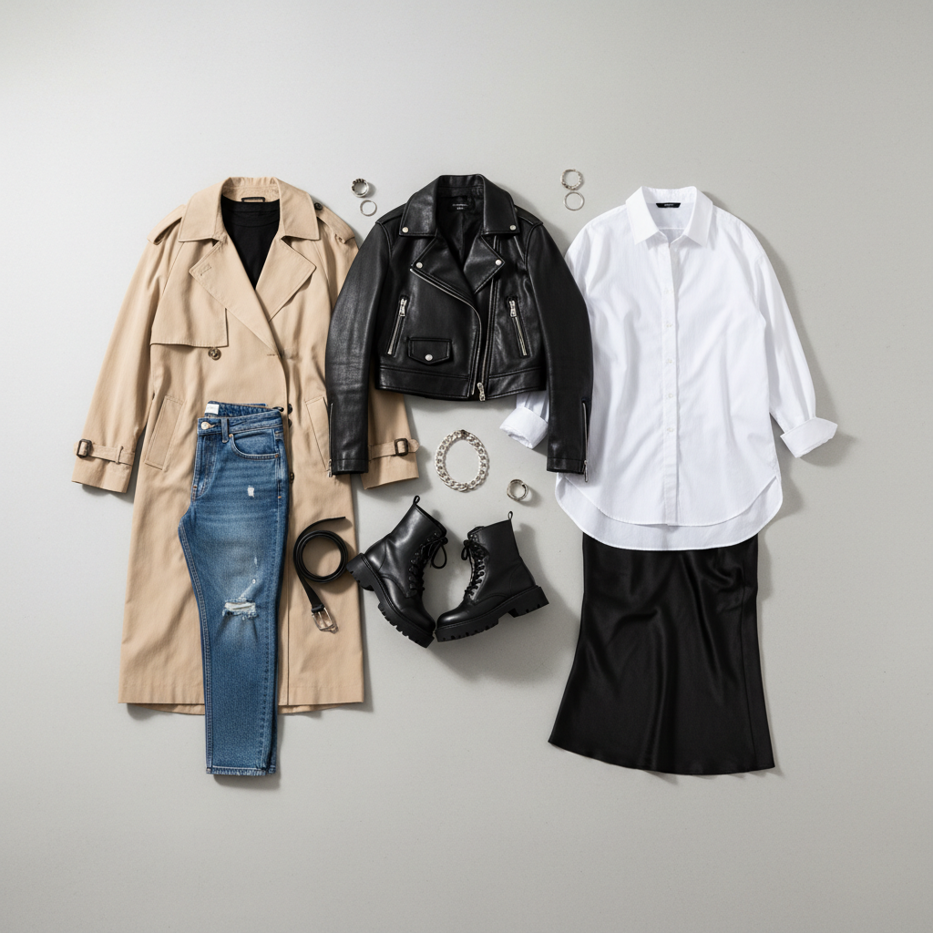 Minimal capsule wardrobe pieces styled with combat boots outfits