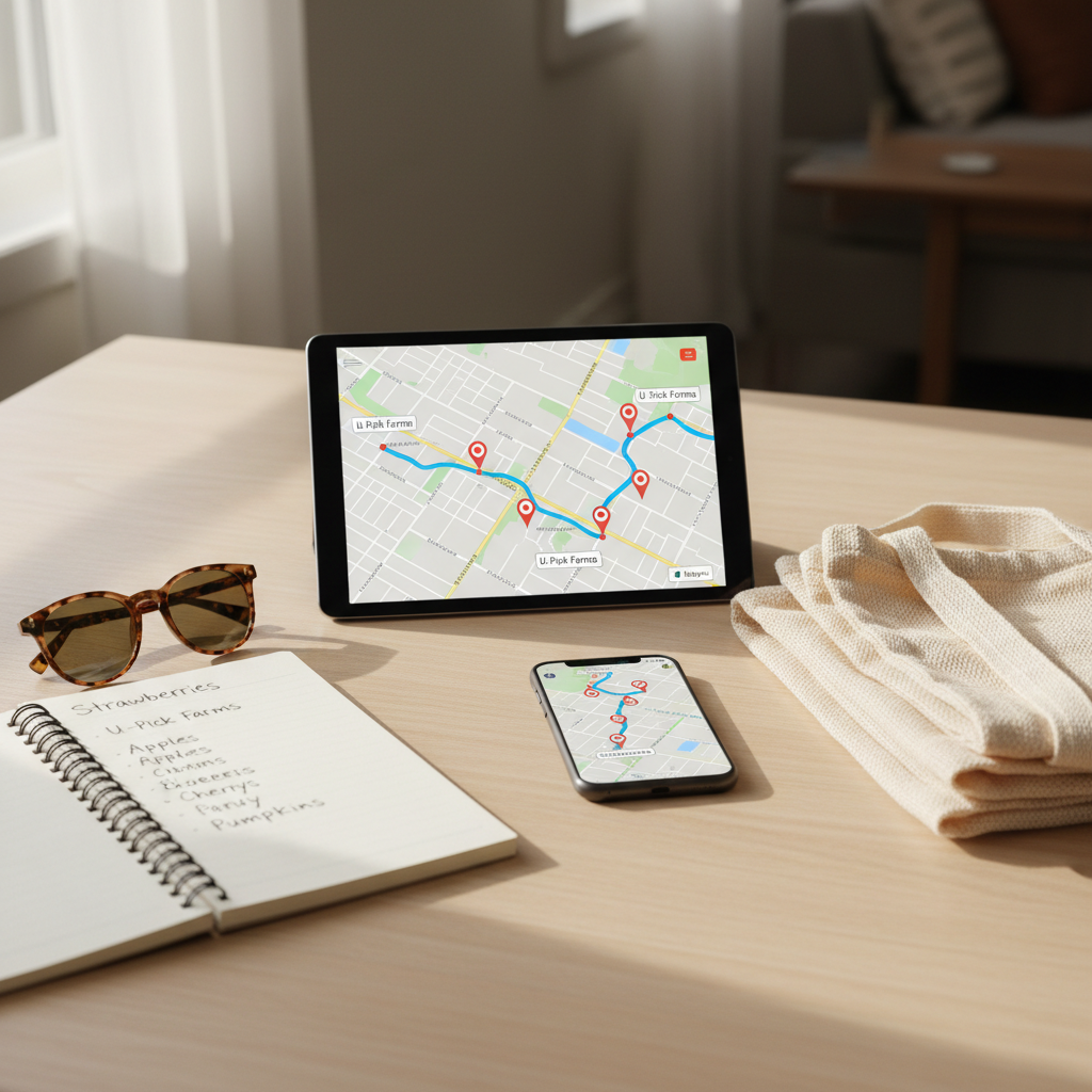 Map planning for a U-pick farm road trip route