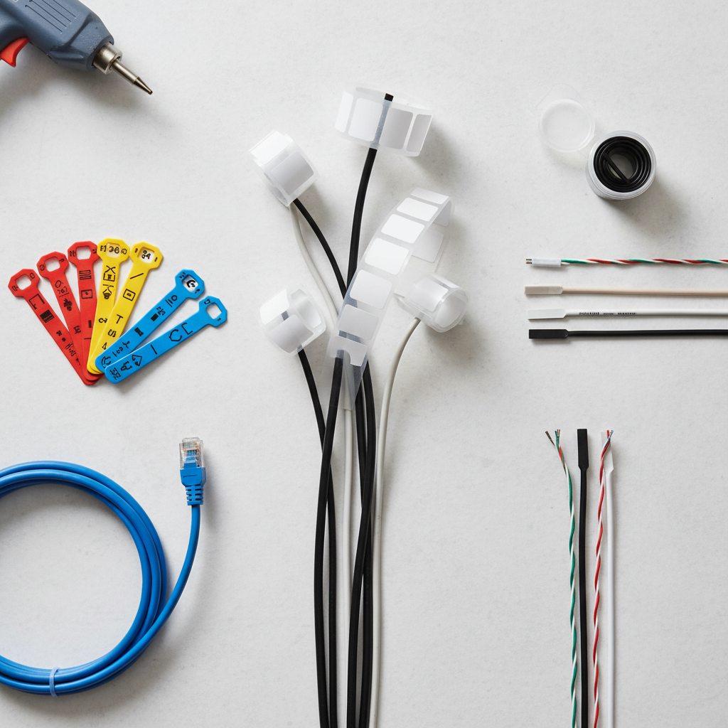Different wiring label types: wrap-around, flag, heat-shrink
