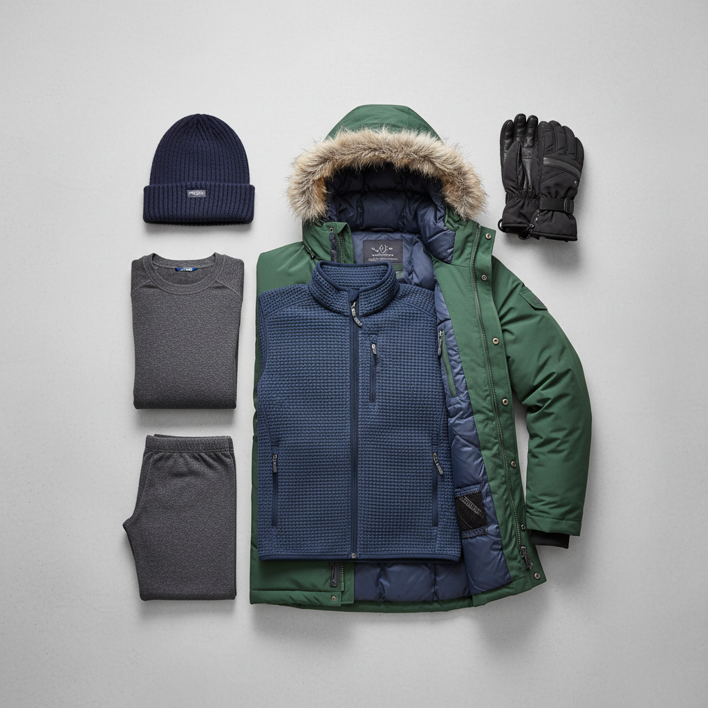 Layering system with thermal underwear mid layer and winter jacket