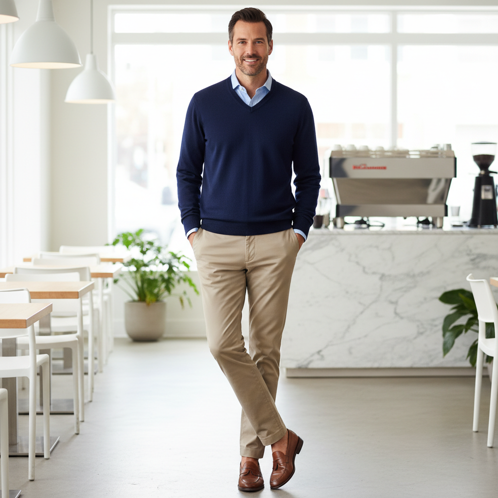 Men Dressy Casual V Neck Sweater