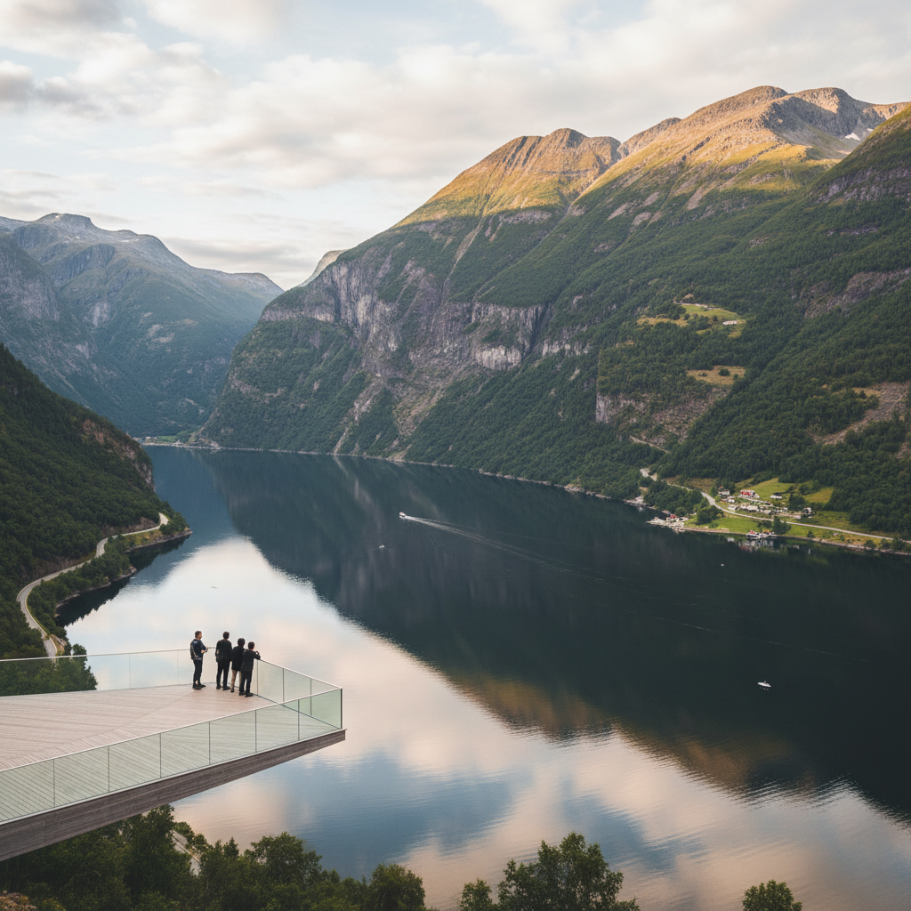 Scenic Norwegian fjord viewpoint with mountains and calm water
