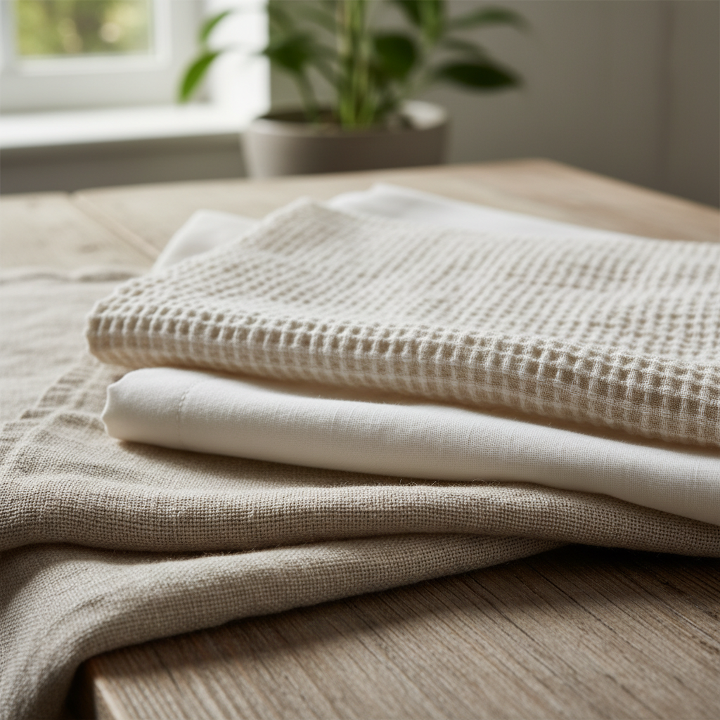 Close-up of breathable summer dress fabrics like linen and cotton