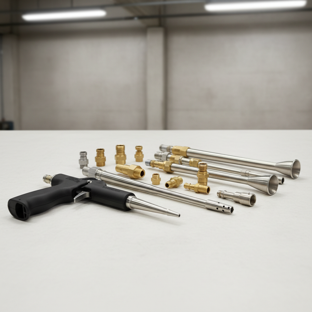 Different air nozzle extension tips and couplers for dusting
