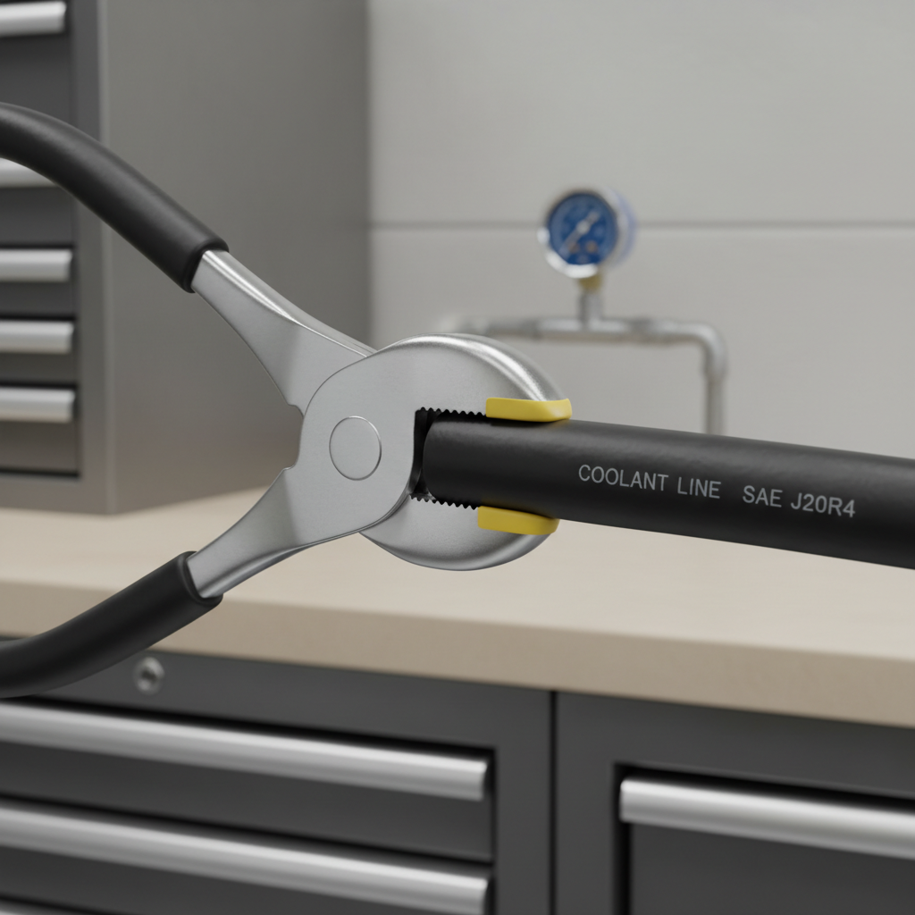 Close-up of correct clamp placement on a straight rubber hose section
