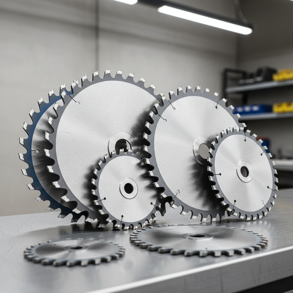 Different carbide circular saw blades showing tooth count and tooth grind close-up