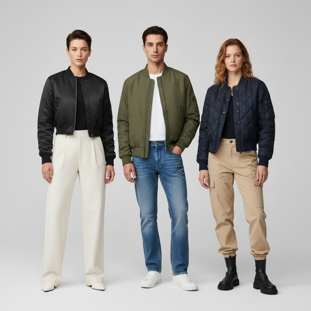 Casual bomber jacket outfit proportions and layering