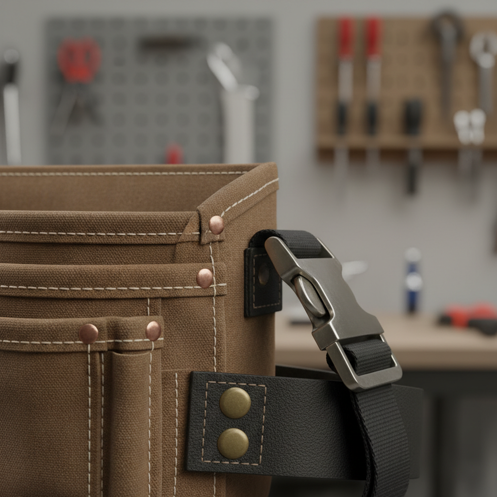 Close-up of adjustable hardware on a tool belt pouch