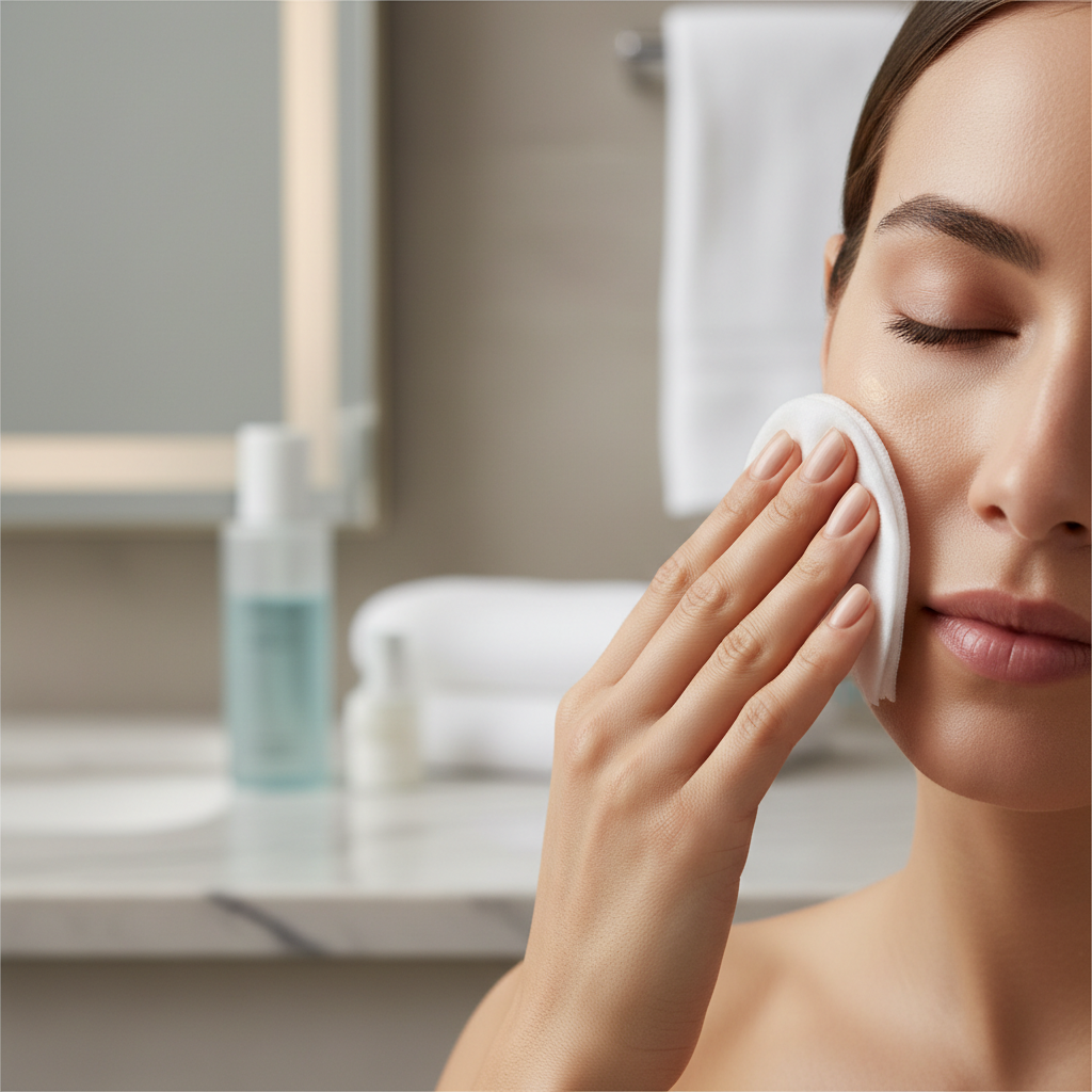 Close-up of gentle wiping technique for removing makeup without tugging skin