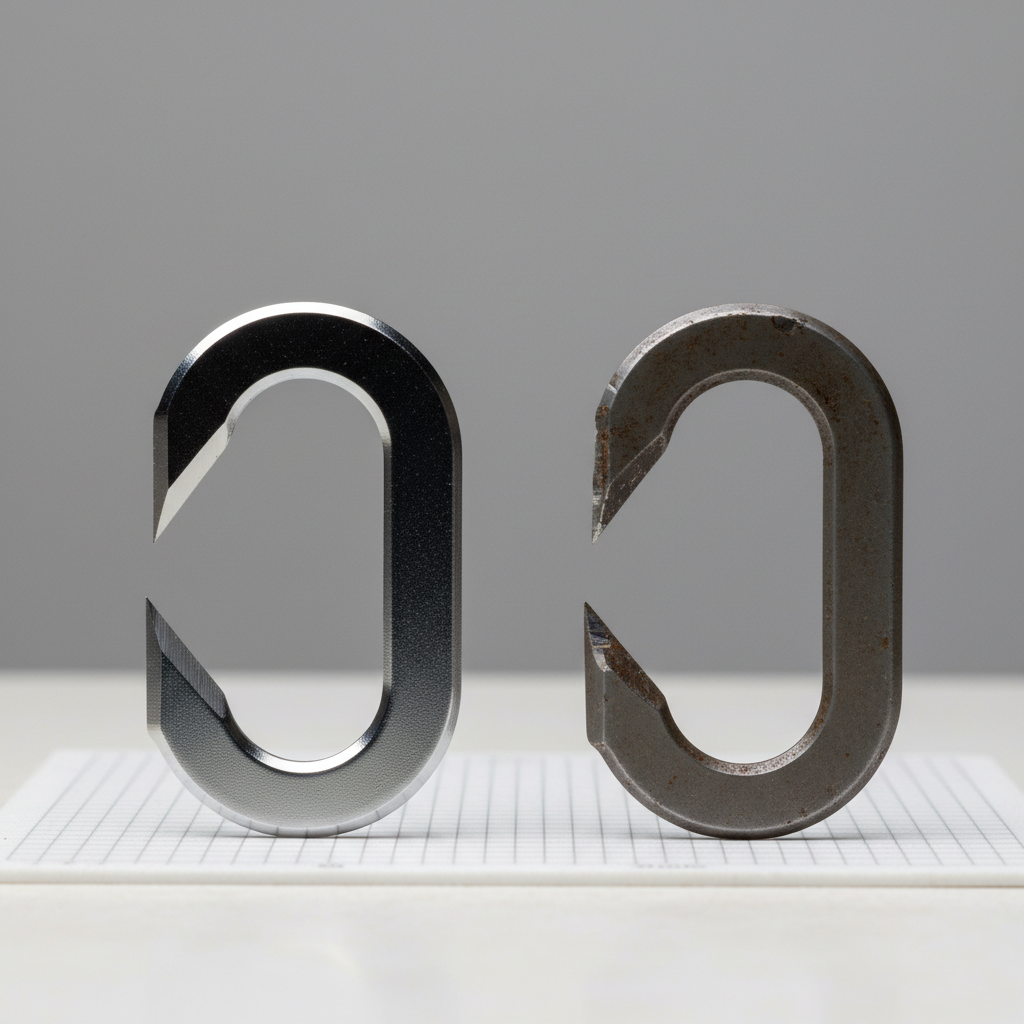 Close-up of hook blades showing sharp vs dull cutting edges