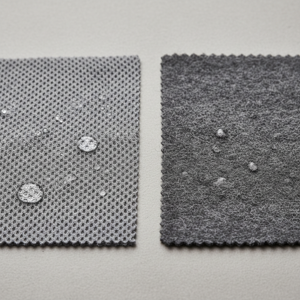 Close-up of breathable knit fabric and sweat evaporation concept