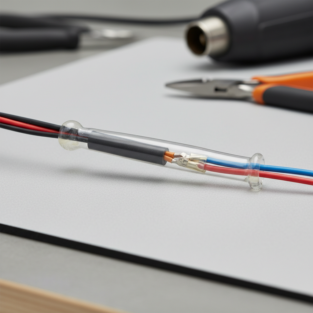 Adhesive-lined heat shrink sealing a waterproof wire connection