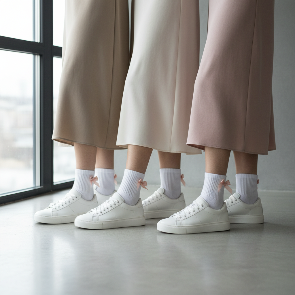 Cute women ankle socks with bows styled with sneakers and a casual outfit