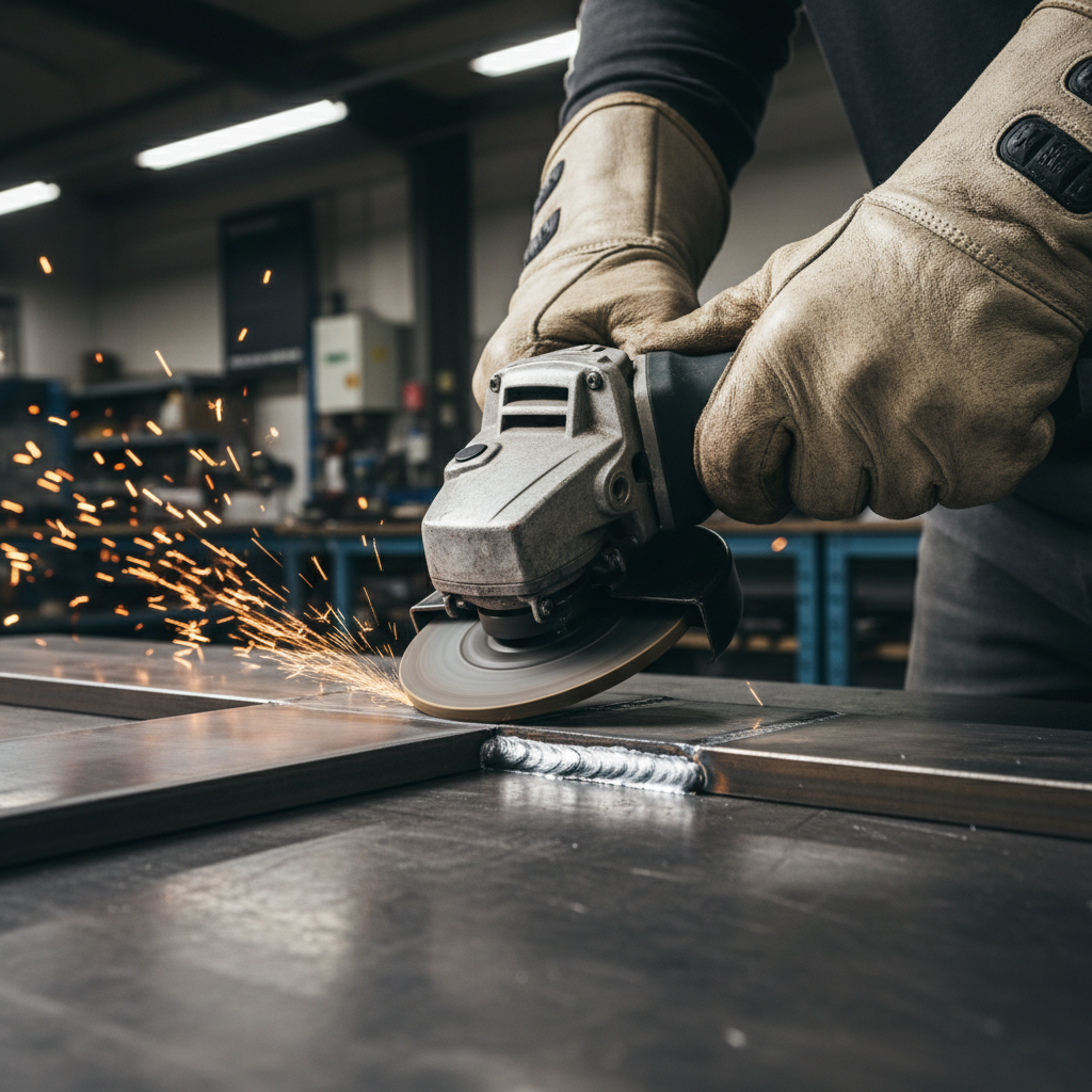 Flap disc blending a weld on mild steel with smooth finish