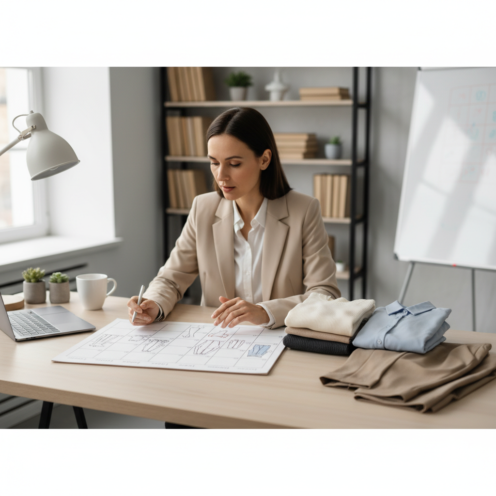 Teacher planning modest professional outfits on a weekly calendar