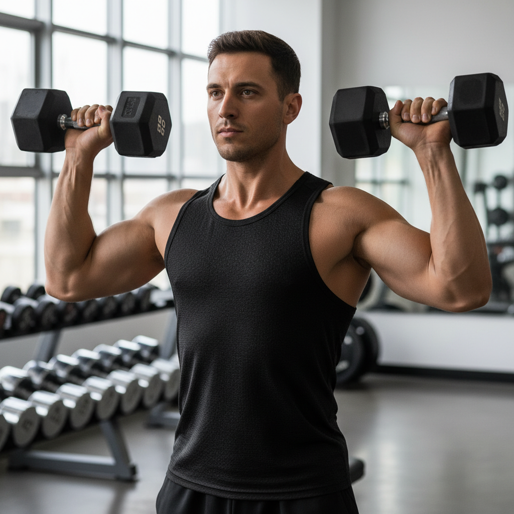 Men wearing a muscle tank top during a gym workout