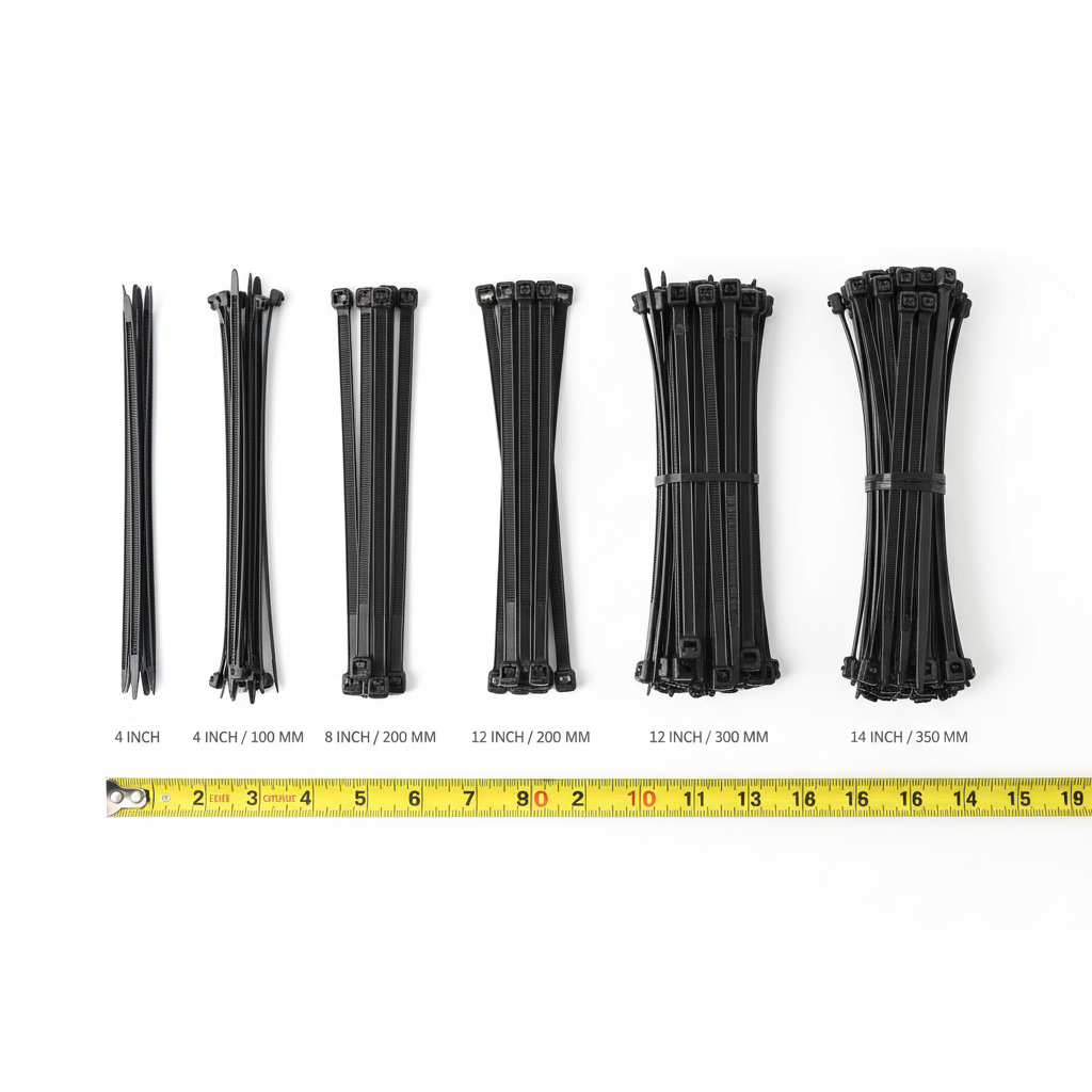 Comparison of cable tie lengths and widths for bundling
