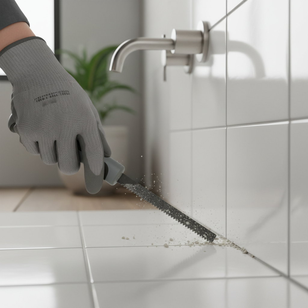 Carbide blade grout saw tool removing grout between ceramic tiles