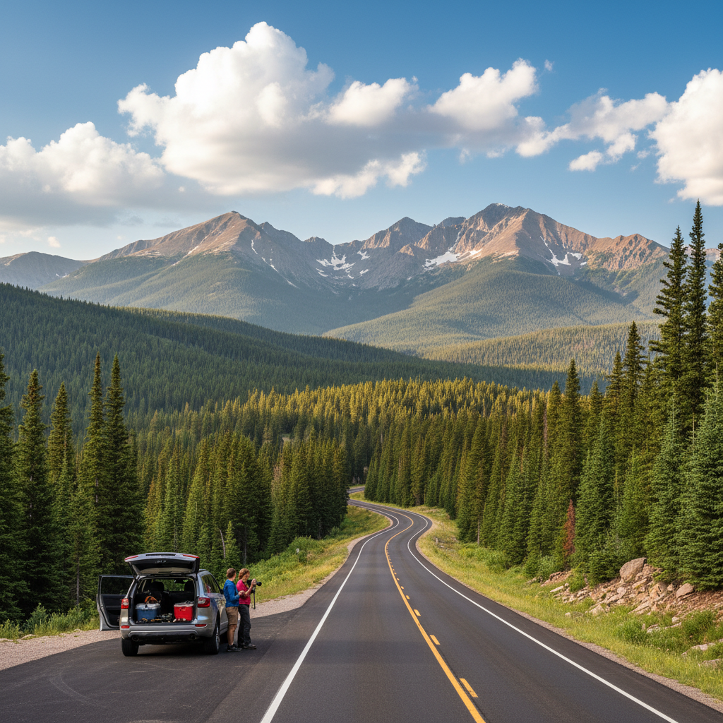 Rocky Mountain summer road trip view near Denver
