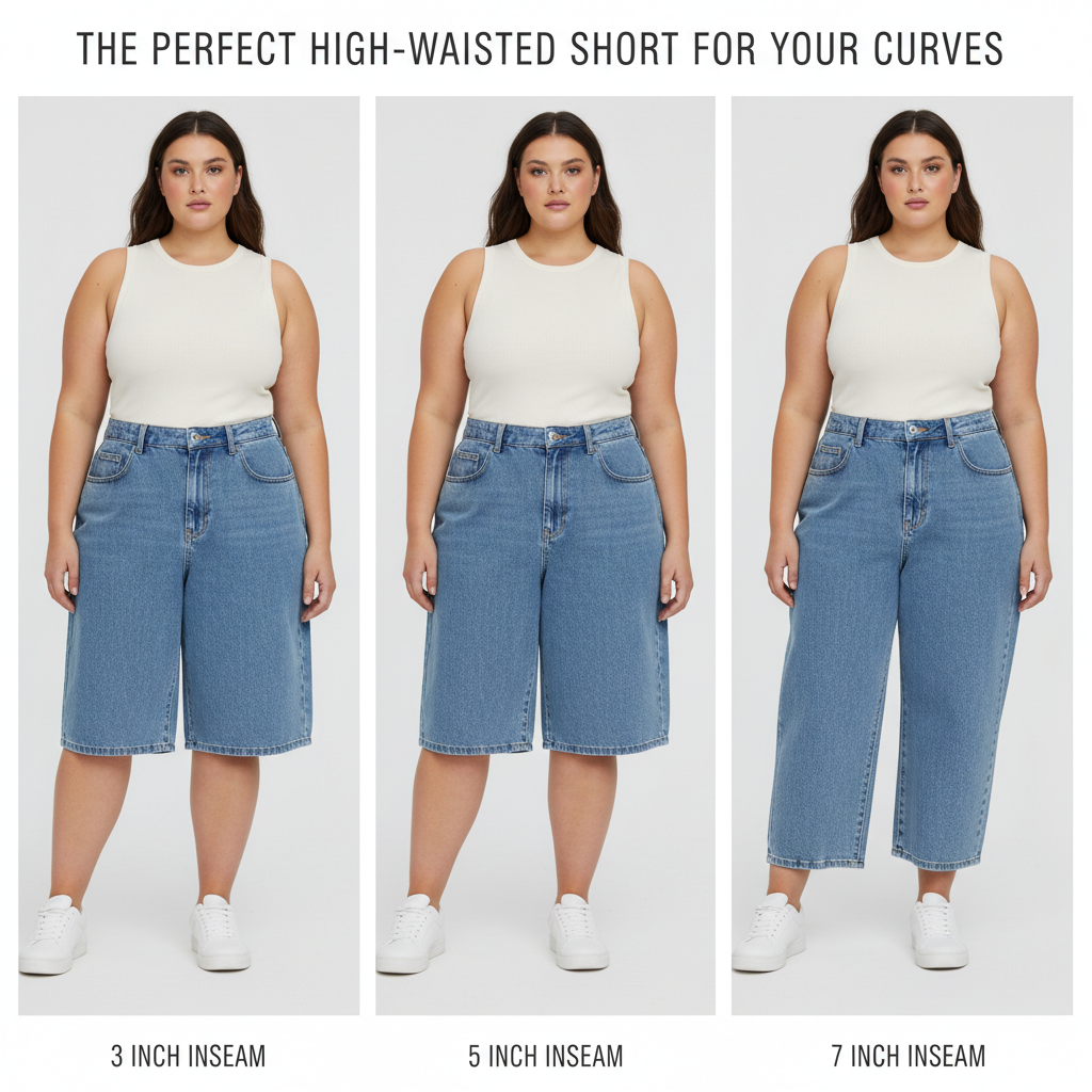 Comparison of high rise shorts inseam lengths on curvy legs for comfort and anti ride-up