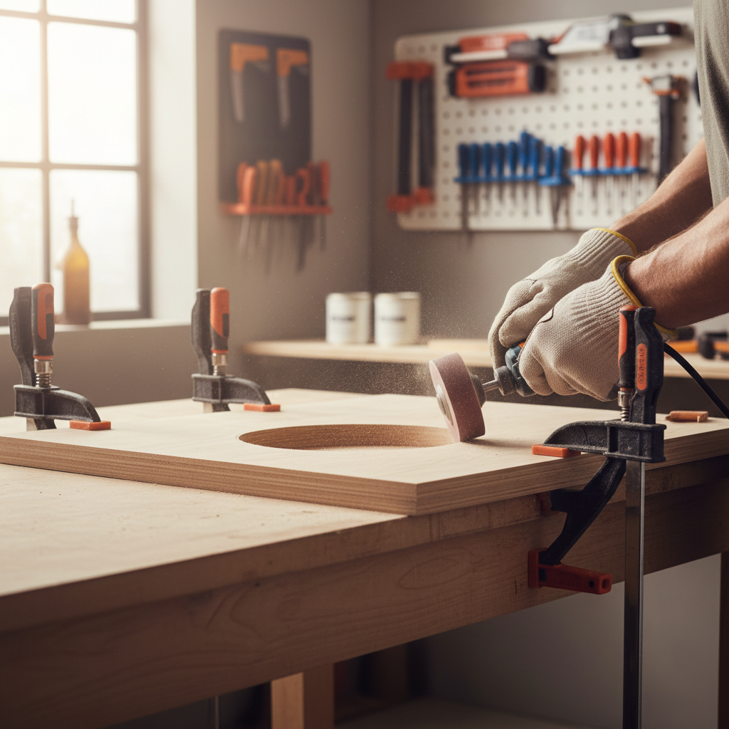 Using a rotary tool sanding drum to smooth inside cutouts